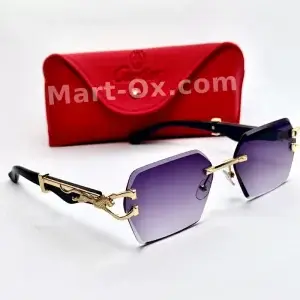 Mart-OX 3 Piece Purple Lens Black Temple with Golden Panther Glasses Midnight Monarch