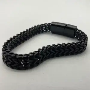 MartOx 12mm Black Square Foxtail Double Chain Bracelet For Men