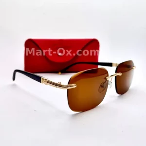 MartOx Old Money Rimless Sunglasses Brown lens Golden & BLack Temple Imperial Amber