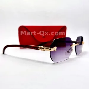 Mart-OX 3 Piece Purple Lens Wooden Temple and Golden Line End Piece Glasses Regal Amethyst