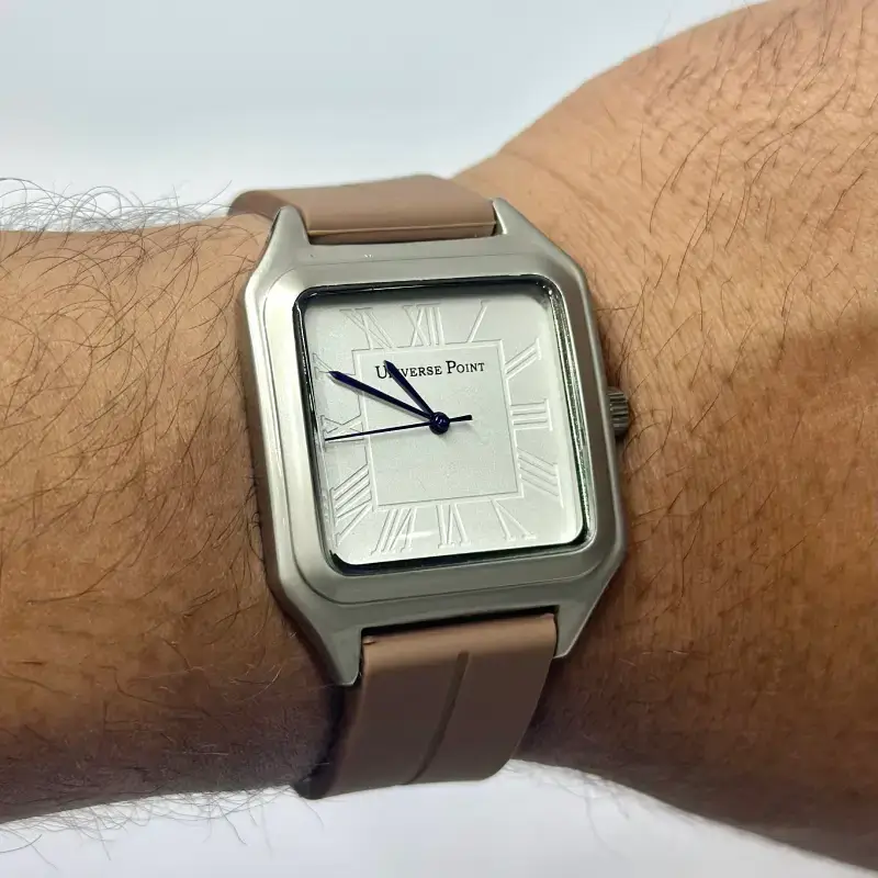 Premium Square White Dial Minimalist Luxury Watch with Brown Strap - Image 3