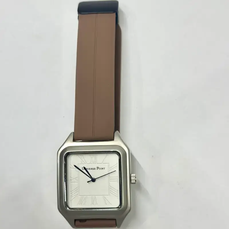 Premium Square White Dial Minimalist Luxury Watch with Brown Strap - Image 4